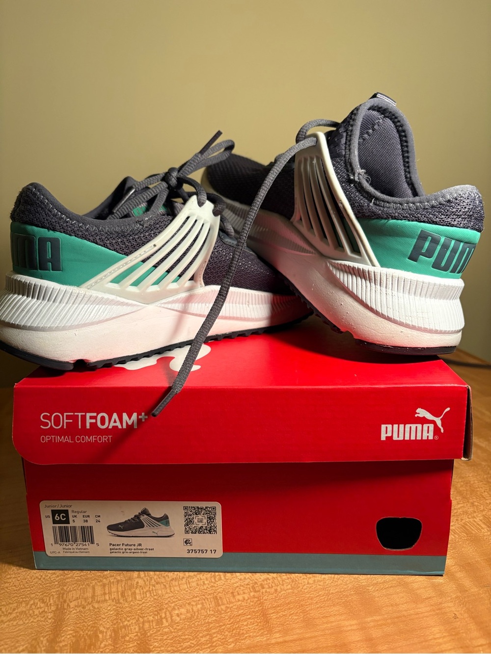 Puma Gray and Teal Athletic Sneakers